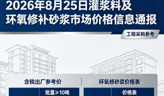 沧源2026年8月25日灌浆料及环氧修补砂浆市场价格信息通报